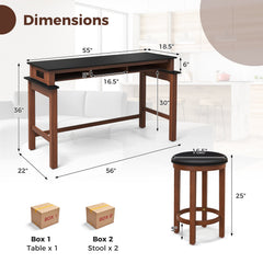 3-Piece Home Bar Set with 2 Upholstered Bar Stools Outlets and USB Ports