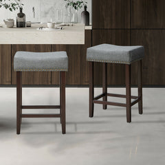Set of 2 Nailhead Saddle Bar Stools 24 Inch Height