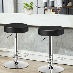 Set of 2 Adjustable Swivel Round Bar Stool Pub Chairs-Black