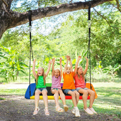 60 Inches Platform Tree Swing Outdoor with 2 Hanging Straps-Multicolor