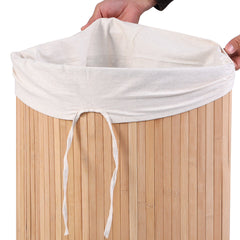 Corner Bamboo Hamper Laundry Basket-Natural