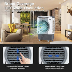 4-in-1 Industrial Evaporative Air Cooler Fan with 12 Gallon Tank and Wheels-Gray