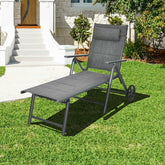 Patio Reclining Chaise Lounge with Adjust Neck Pillow-Gray