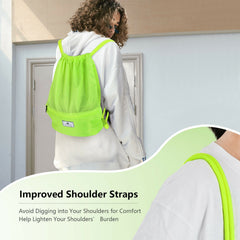 Drawstring Backpack String Bag Foldable Sports Sack with Zipper Pocket-Green