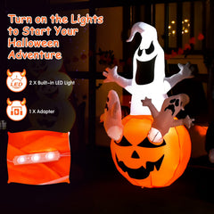 6 Feet Pumpkin-Halloween Blow Up Yard Decorations with Build-in LED Light