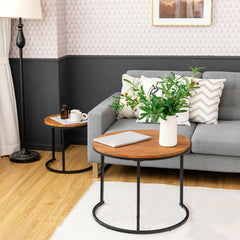 Set of 2 Modern Round Stacking Nesting Coffee Tables for Living Room