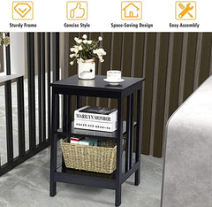 2 Pieces 3-Tier Nightstand with Reinforced Bars and Stable Structure