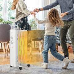 1500W Oil Filled Space Heater with Universal Wheels and 3-Level Heat-White