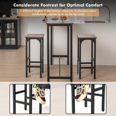 2 Pieces 28 Inch Dining Bar Chair Set with Footrest and Adjustable Pads-Rustic Brown