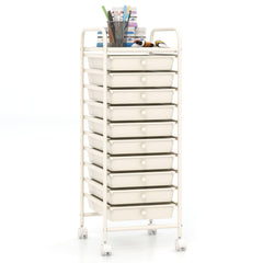 10 Drawer Rolling Storage Cart Organizer with 4 Universal Casters-White