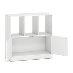 3-Cube Bookcase with Doors 3-Tier Cubic Bookshelf with Open Compartments and Cabinet