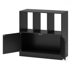 3-Cube Bookcase with Doors 3-Tier Cubic Bookshelf with Open Compartments and Cabinet