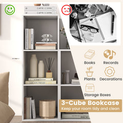 3 Cube Bookshelf with Back Guardrail for Living Room Bedroom-White