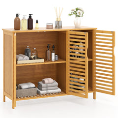 3-Door Bamboo Bathroom Cabinet with Shelves-Natural