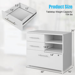 3 Drawer Lateral File Cabinet on Wheels with Storage Shelves