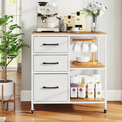 3 Drawer Mobile File Cabinet with Charging Station Rolling Printer Stand with Open Storage Shelves
