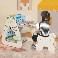 3-In-1 Double Sided Magnetic Dry-Erase Board with Stool and Flipped Writing Desktop