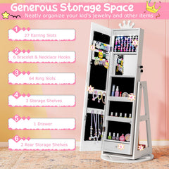 3 In 1 Kids Jewelry Cabinet with 3-Color Lighted Full Length Mirror and Internal Mirror