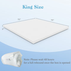 3 Inch Gel-Infused Memory Foam Mattress Topper with Removable Cover-King Size