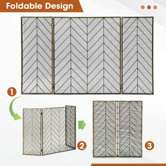 3-Panel Metal Foldable Fireplace Screen with Metal Mesh