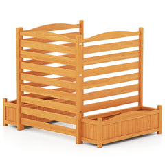 3-Panel Wood Air Conditioner Fence with Planter Box Freestanding Privacy Screen-Yellow