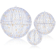 3 Pcs Lighted Christmas Balls Large Standing/Hanging Metal Sphere Lights with 435 LEDs