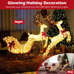 3-Piece Christmas Lighted Reindeer and Sleigh Set for Lawn & Garden