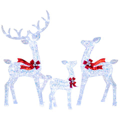 3-Piece Christmas Lighted Iridescent Reindeer Family Set with 215 Cold White LED Lights and Ground Stakes
