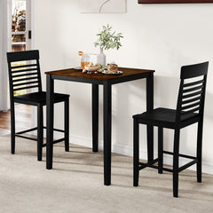3-Piece Counter-Height Dining Table Set for 2 with Rubber Wood Frame and Footrest