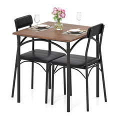 3-Piece Dining Table Set Square Kitchen Table and 2 Chairs for Dining Room-Rustic Brown
