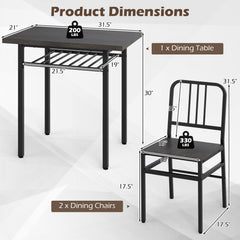 3-Piece Dining Table Set with Rectangular Kitchen Table and 2 Chairs