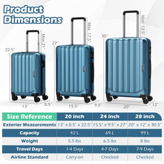 3-Piece Hardside Luggage Set (20/24/28 Inch) Lightweight with 3-Digital Lock