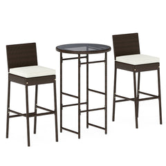 3 Piece Outdoor Bar Set Patio Heavy-Duty Metal Barstool and Table Set-White