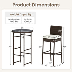 3 Piece Outdoor Bar Set Patio Heavy-Duty Metal Barstool and Table Set-White