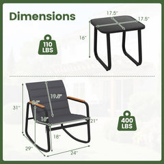 3 Piece Outdoor Rocking Bistro Set Porch Rocker Chairs-Gray