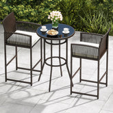 3 Piece Patio Bar Set Outdoor Wicker Bar Height Round Table and Armchairs-White