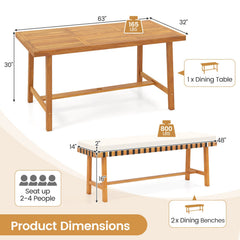 3-Piece Patio Dining Set for 4 People Farmhouse Furniture