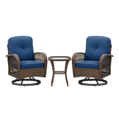 3 Piece Patio Swivel Rocker Set with Tempered Glass Side Table and Thick Cushions