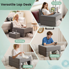 3-Piece Reading Pillow Set Extra Large Lap Desk with Coaster-Gray