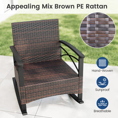 3 Piece Rocking Bistro Set PE Rattan Rocker Chairs with Acacia Wood Top Table