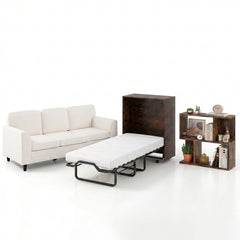 3-Piece Space-Saving Living Room with Teddy Sofa Display Bookshelf & Foldable Murphy Bed