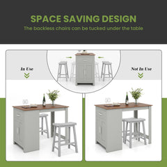 3-Piece Bar Table Set for 2 with 2 Saddle Stools for Dining Room