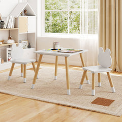 3 Pieces Kids Wooden Table and Chair Set with Cute Froggy Design-White