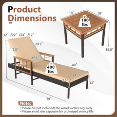3 Pieces Patio Chaise Lounge Set for Poolside Backyard Porch