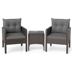3 Pieces Patio PE Wicker Furniture Set with Cushions for Porch and Balcony