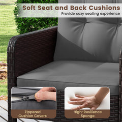3 Pieces Patio PE Wicker Furniture Set with Cushions for Porch and Balcony