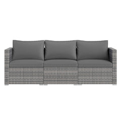 3 Pieces Patio Sectional Sofa Set PE Rattan Modular Couch Furniture Set with Soft Cushions