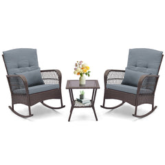 3 Pieces Rocking Bistro Set with 2-Tier Coffee Table