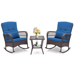3 Pieces Rocking Bistro Set with 2-Tier Coffee Table