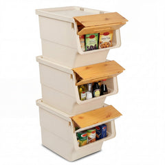 3 Pieces Storage Bins on Wheels Stackable Plastic Boxes with Stay-Open Lid (M)